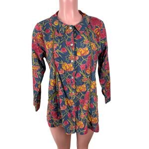 Vintage Cotton Floral Tunic Jacket Button Shirt Small Little Journeys relaxed